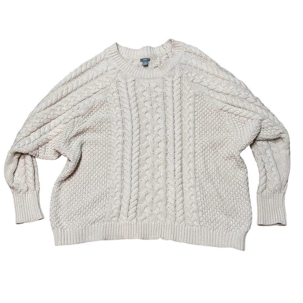 Aerie Pullover Sweater Women's XL Cable Knit Cotton Light Pink Oversize Chunky